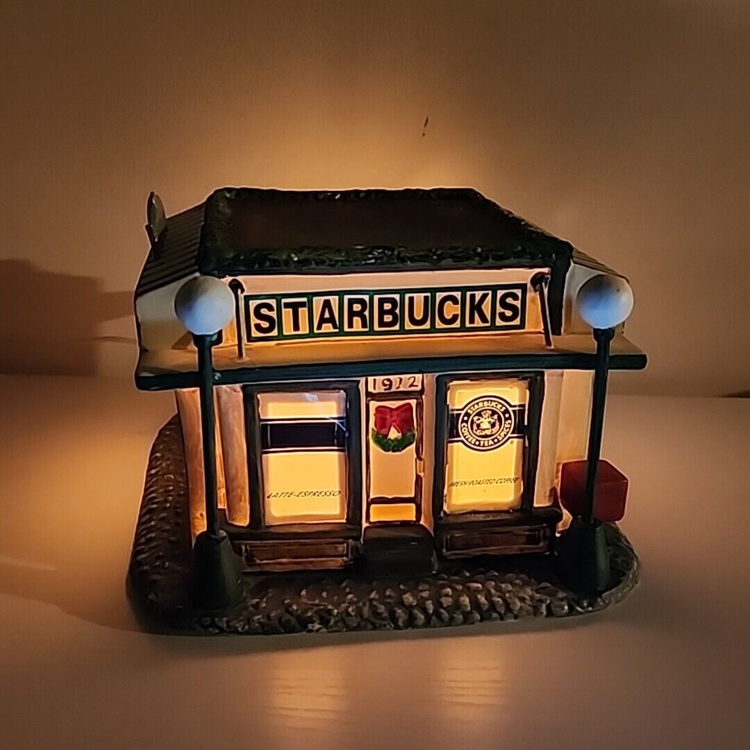 Vintage 1999 Starbucks Coffee Shop in Pikes Fish Market Ceramic Light-Up House