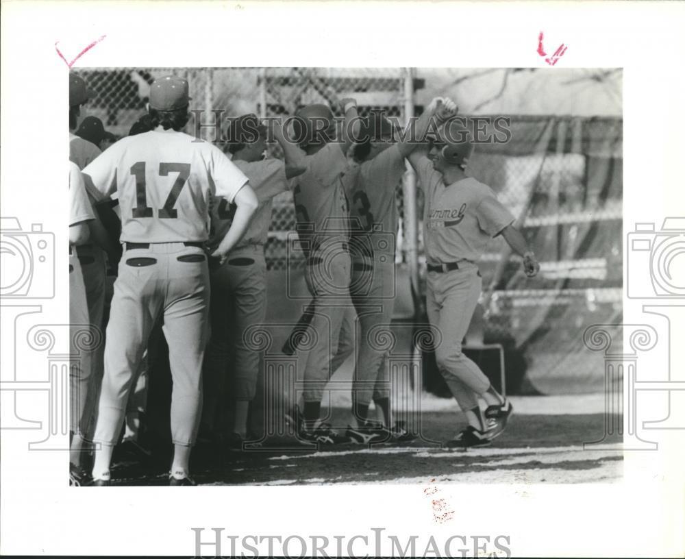 1989 Press Photo Brad Burckel greets teammates after hits baseball for home run