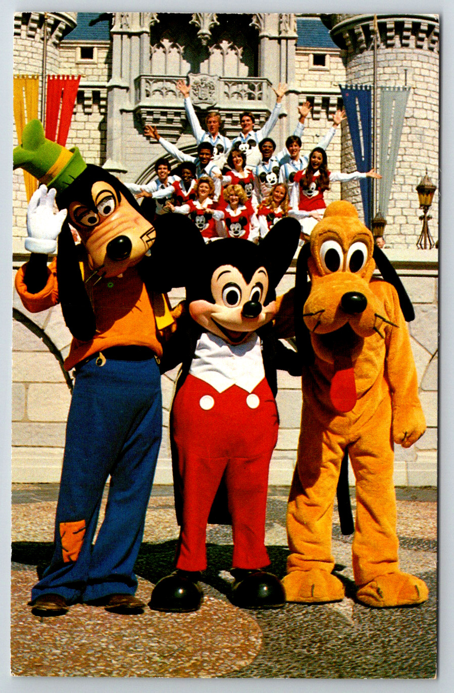 c1960s Walt Disney World Goofy Mickey Pluto Pose Entertainment Vintage Postcard