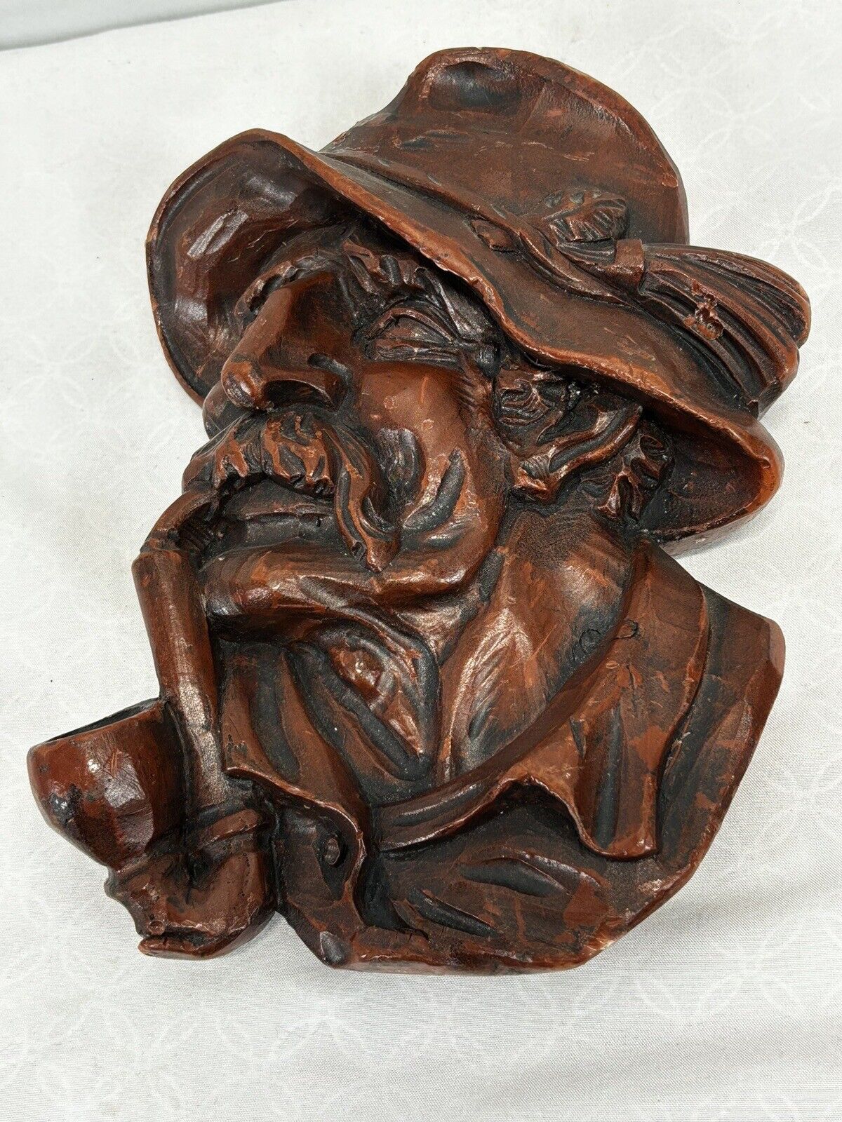 Vintage MCM Wax Carved Man’s Face Smoking Pipe Wall Hanging 50’s