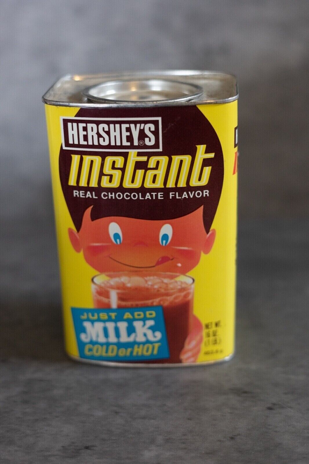 Vintage 1970’s Hershey\'s Instant Real Chocolate Flavor  Tin Can Container