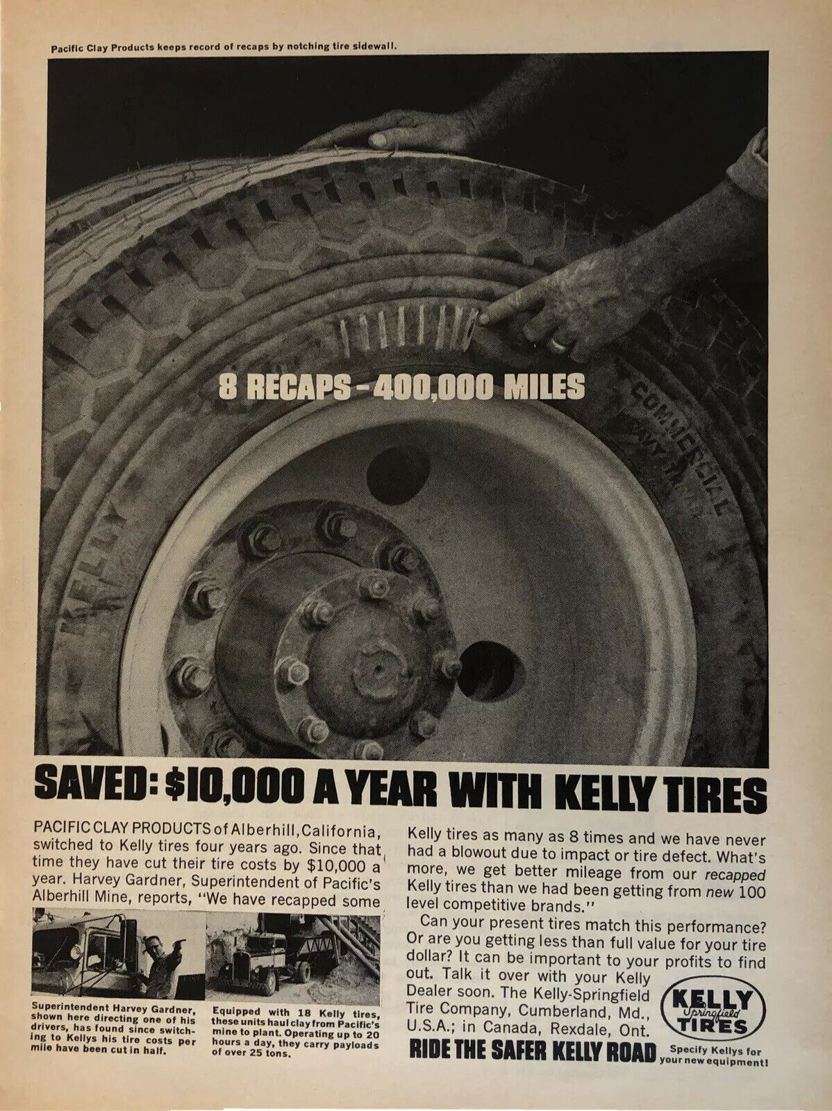 PRINT AD 1963 Kelly Springfield Tires Feature Pacific Clay Products Alberhill CA