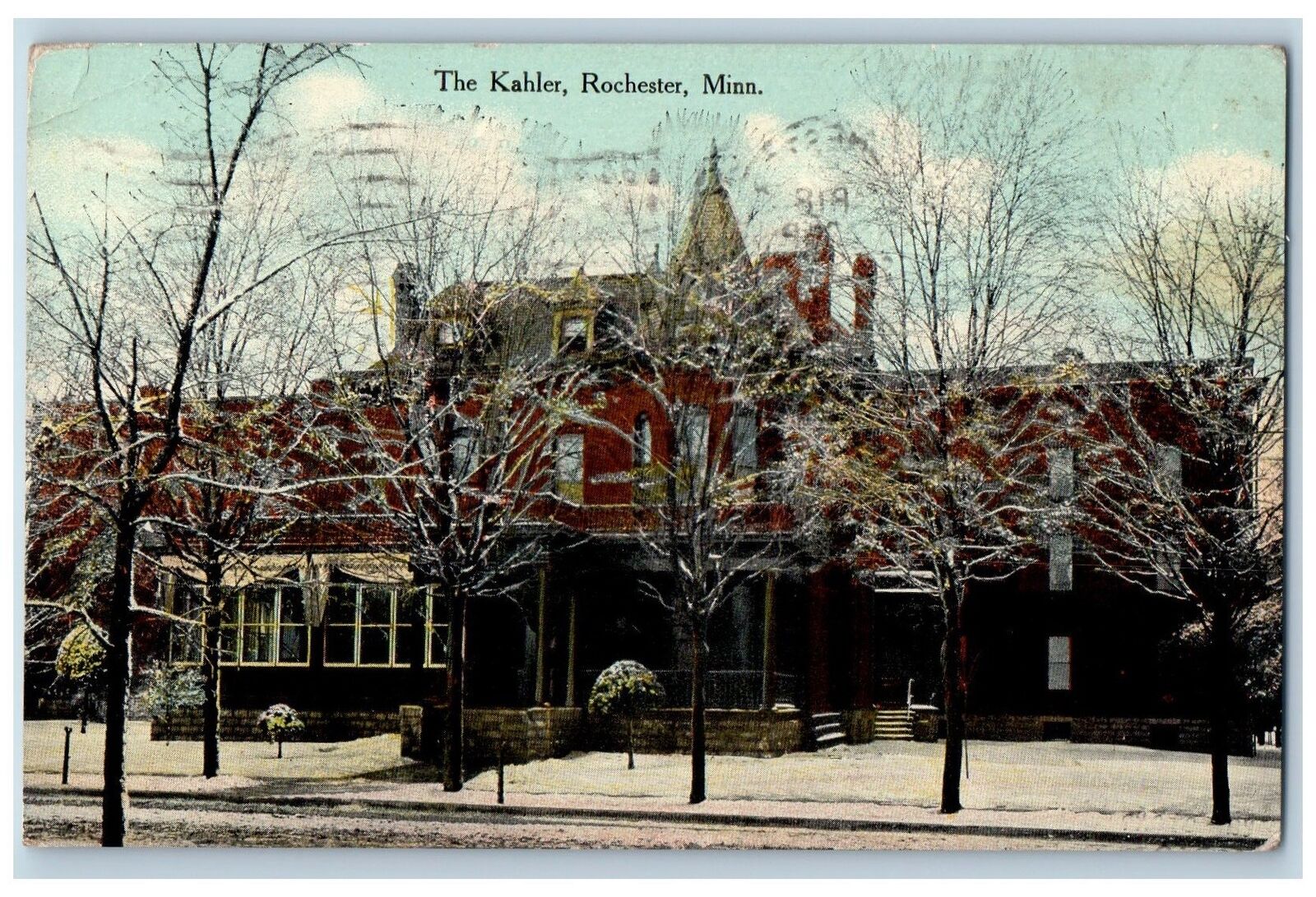 1911 The Kahler Building Dirt Road Winter Rochester Minnesota Antique Postcard