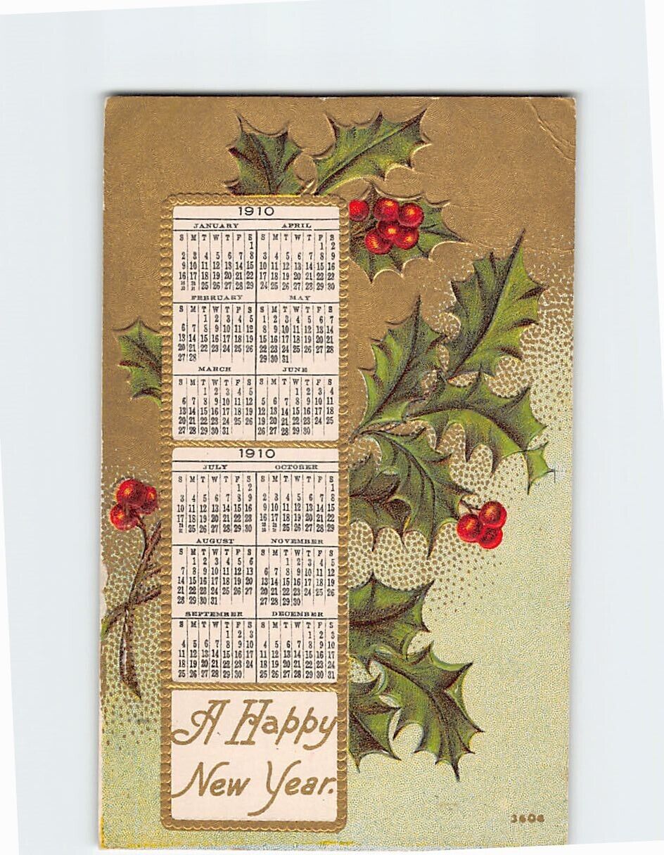 Postcard 1910 Calendar A Happy New Year  Embossed Card