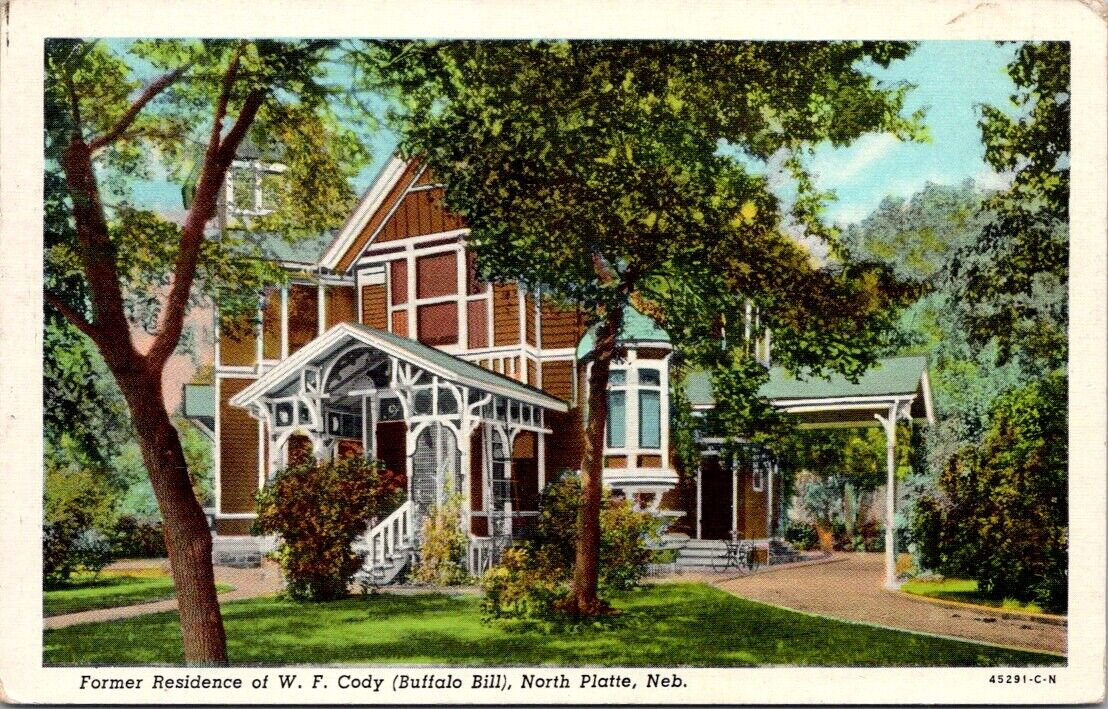 Linen Postcard Residence of W.F. Cody Buffalo Bill in North Platte, Nebraska