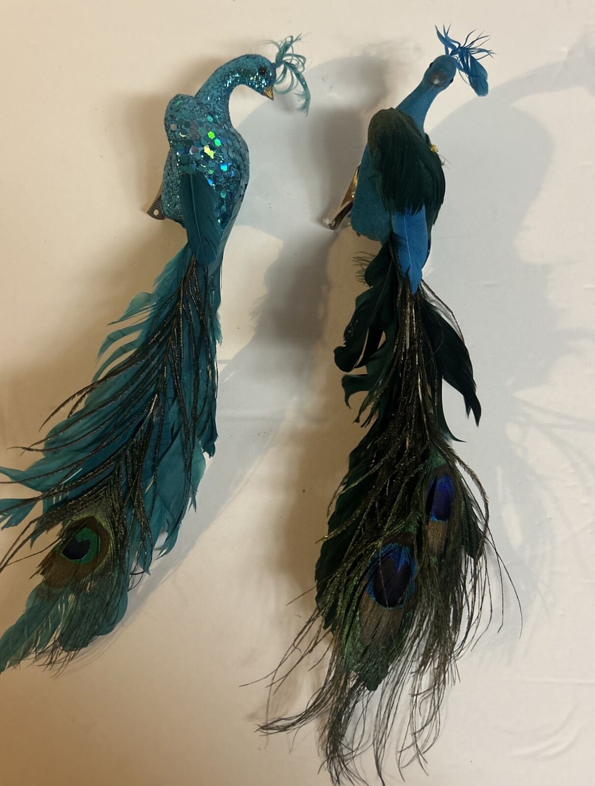 Peacock Feather Bird Clip Ons. Lot Of 2