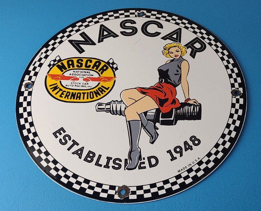 Vintage Porcelain Nascar Stock Racing Sign - Gas Service Station Garage Sign