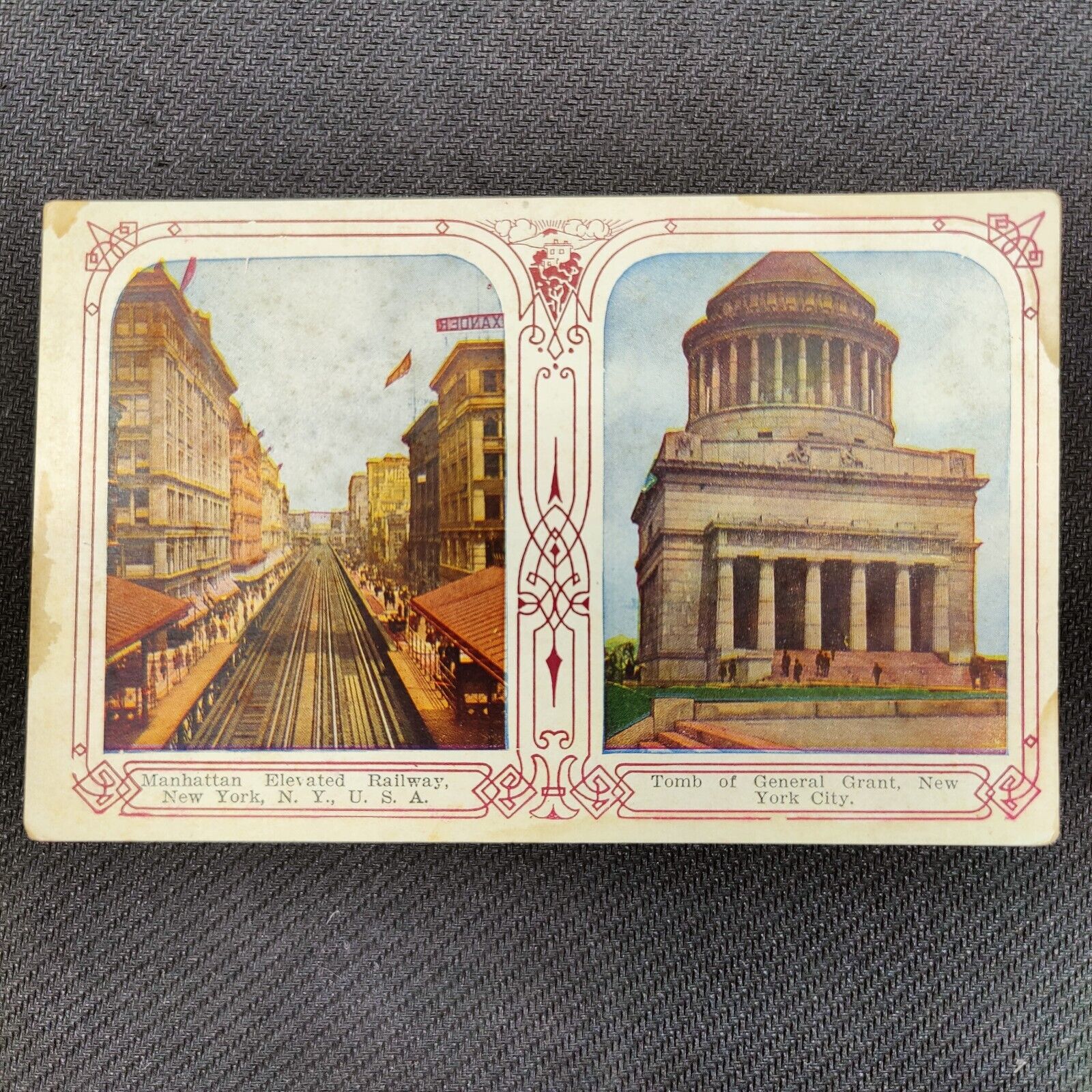 RARE Atq c. 1920s Postcard NEW YORK NY MANHATTAN RAILWAY + TOMB OF GENERAL GRANT