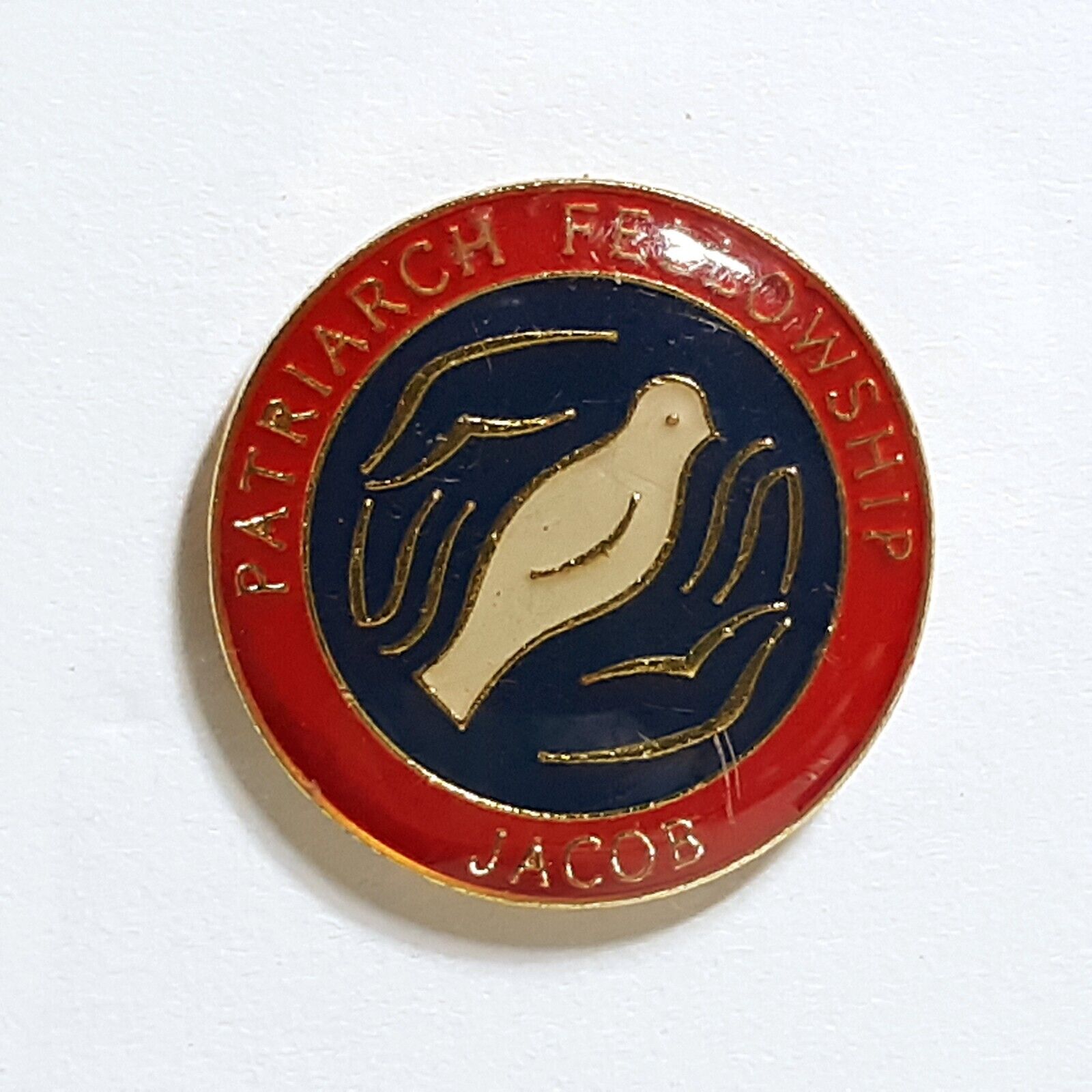 Patriarch Fellowship Jacob Pin Red Blue White Dove Hands Religious Lapel Pin