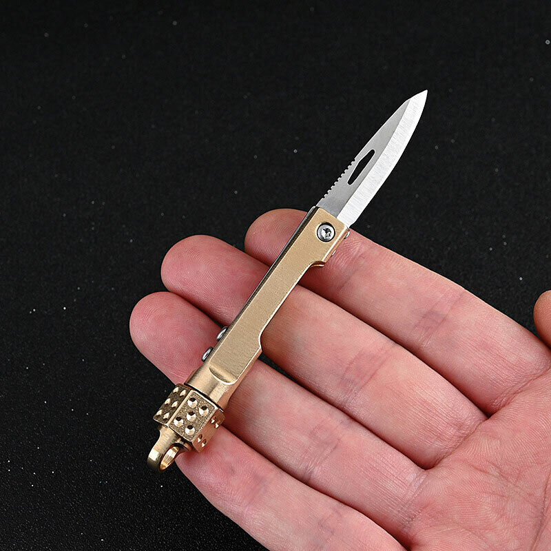 New Mini EDC Brass Gyroscope Knife Keychain Foldable KnifeOutdoor PortableCutter
