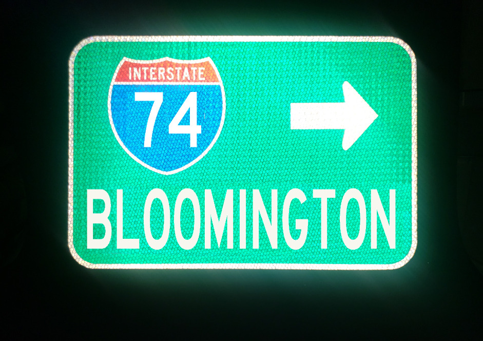 BLOOMINGTON Interstate 74 route road sign - Illinois, Chicago, Springfield,