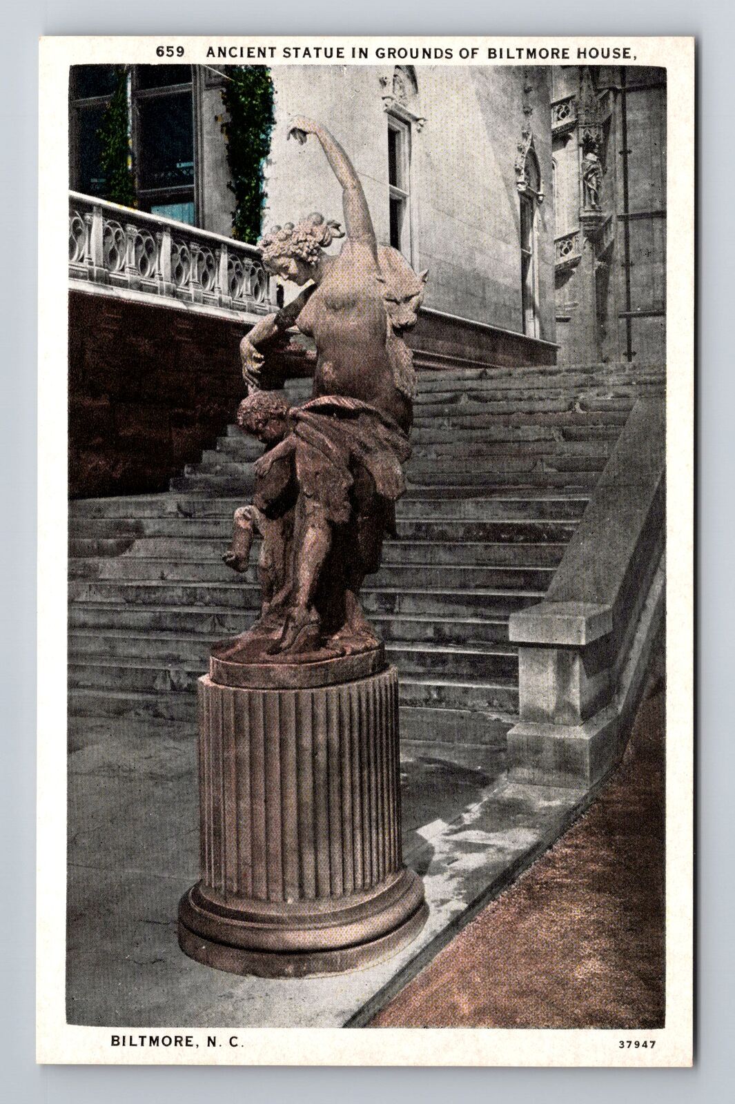 Biltmore NC-North Carolina, Ancient Statue In House, Antique, Vintage Postcard