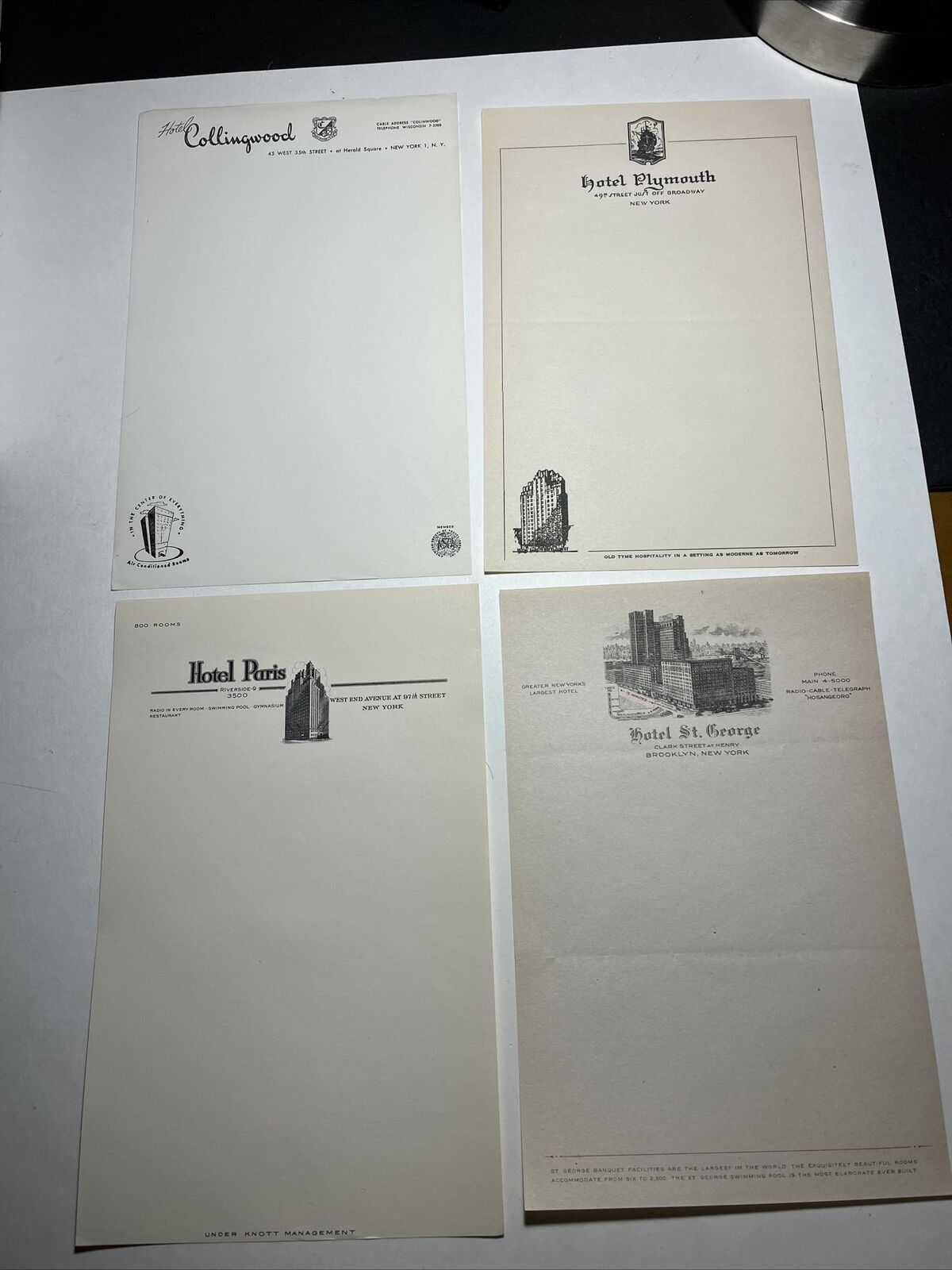 Lot Of 10 Assorted VINTAGE HOTEL NEW YORK NYC WRITING STATIONERY PAPER SHEETS