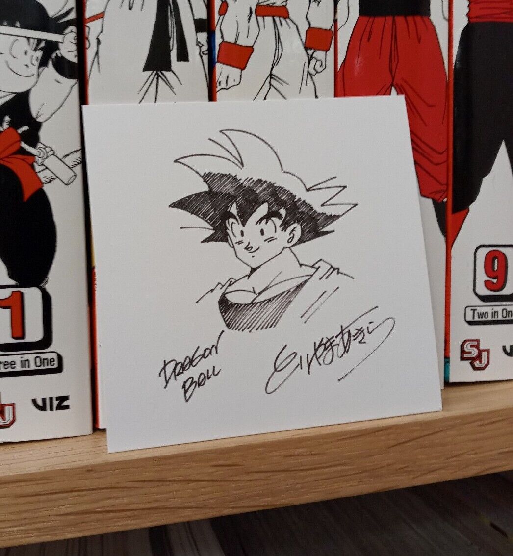 Goku Dragon Ball Sketch Akira Toriyama Printed Autograph Signed Art Card Print