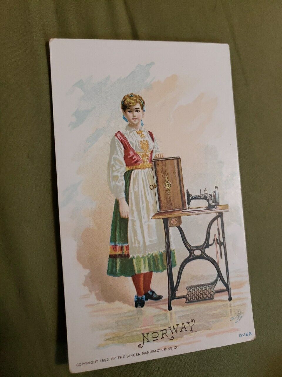 Victorian Trade Card Singer Sewing Machine Norway 1892