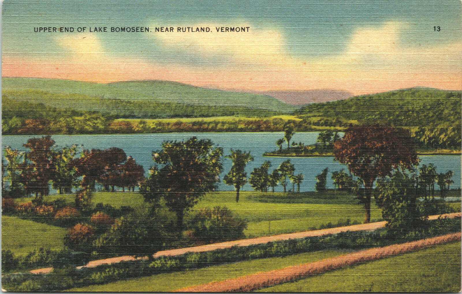 Rutland VT, Aerial View Of Lake Bomoseen, Vermont  VT Vintage Linen Postcard