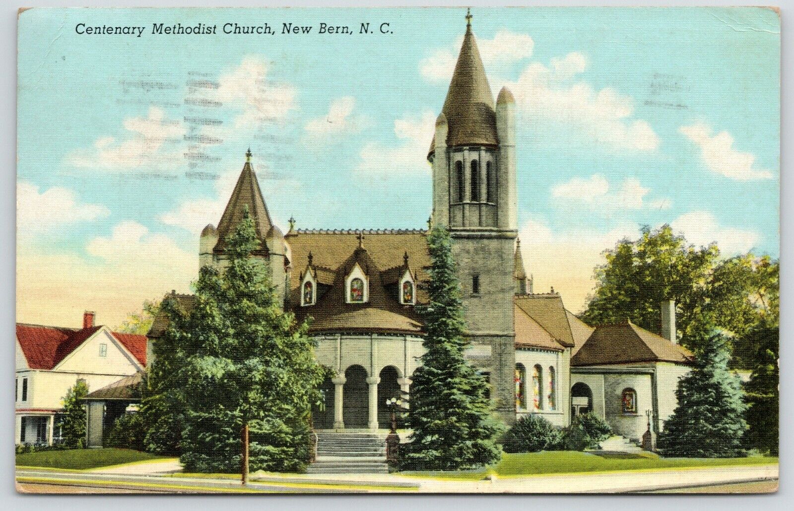 New Bern North Carolina~Centenary Methodist Church Neighborhood~Towers~1943 PC