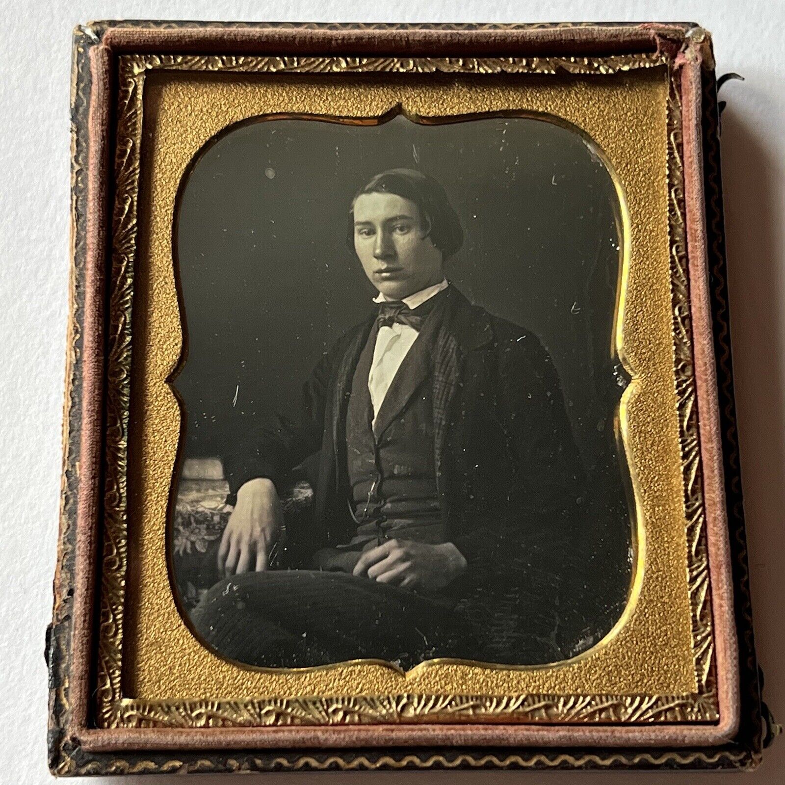 Antique Daguerreotype Photograph Half Case Handsome Dapper Young Man