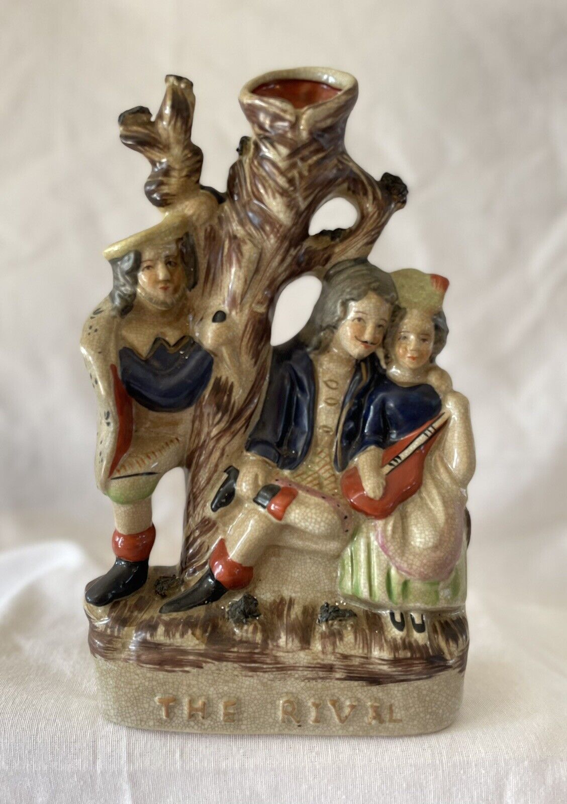 Staffordshire 19th Century Theatrical Figural Spill Vase Titled “The Rival”