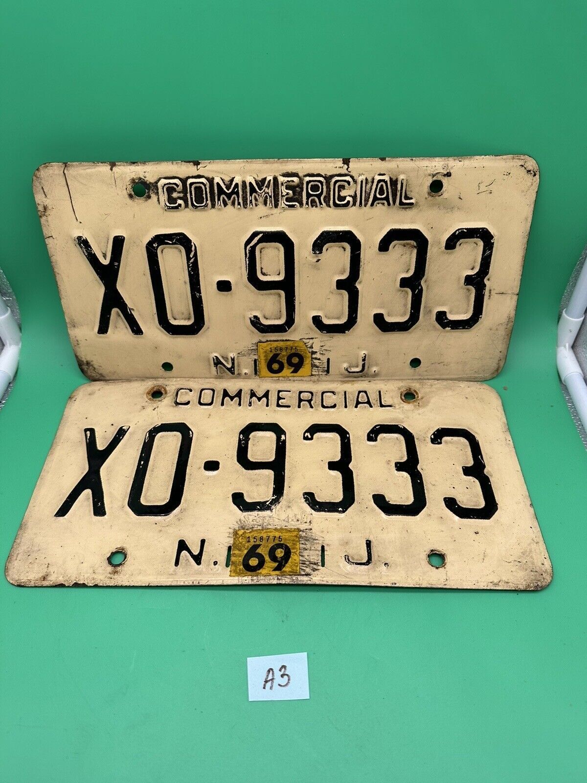 Pair Vintage New Jersey NJ Garden State 1968 License Plate XO-9333 Commercial