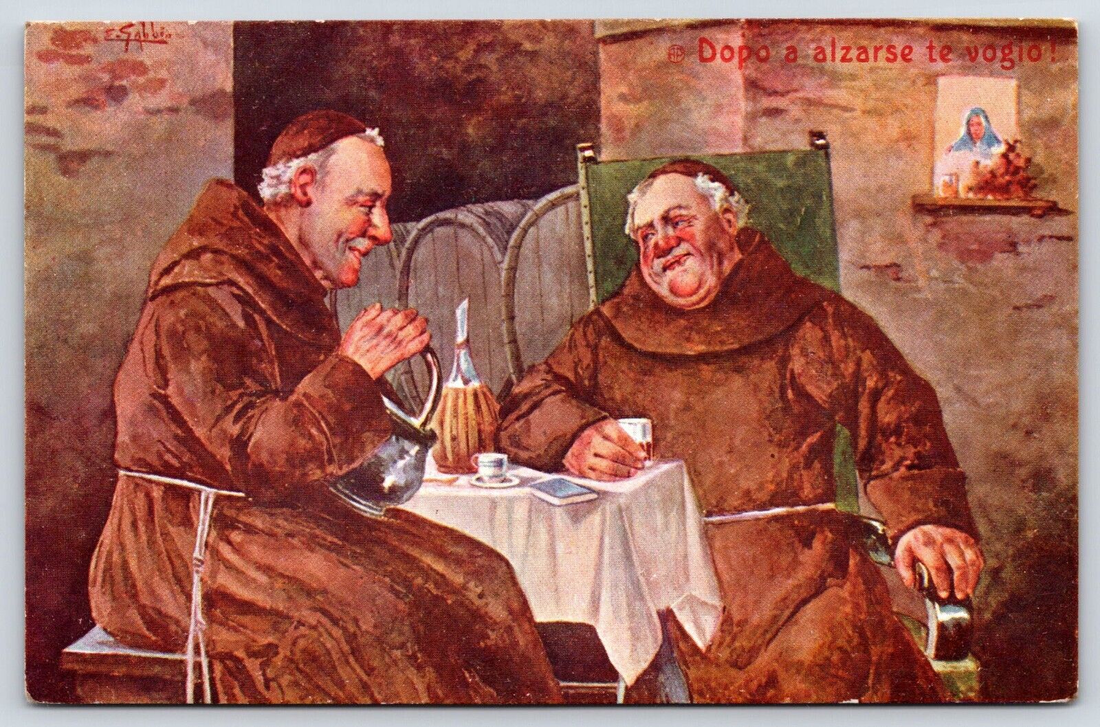 Italy Monks Vintage Postcard