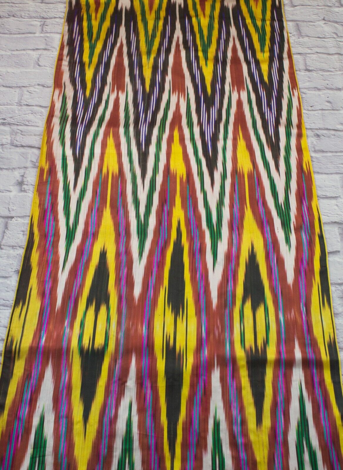 1980s/2.9 m ethnic vintage silk ikat fabric/Uzbek luxury boho cloth Khan-atlas