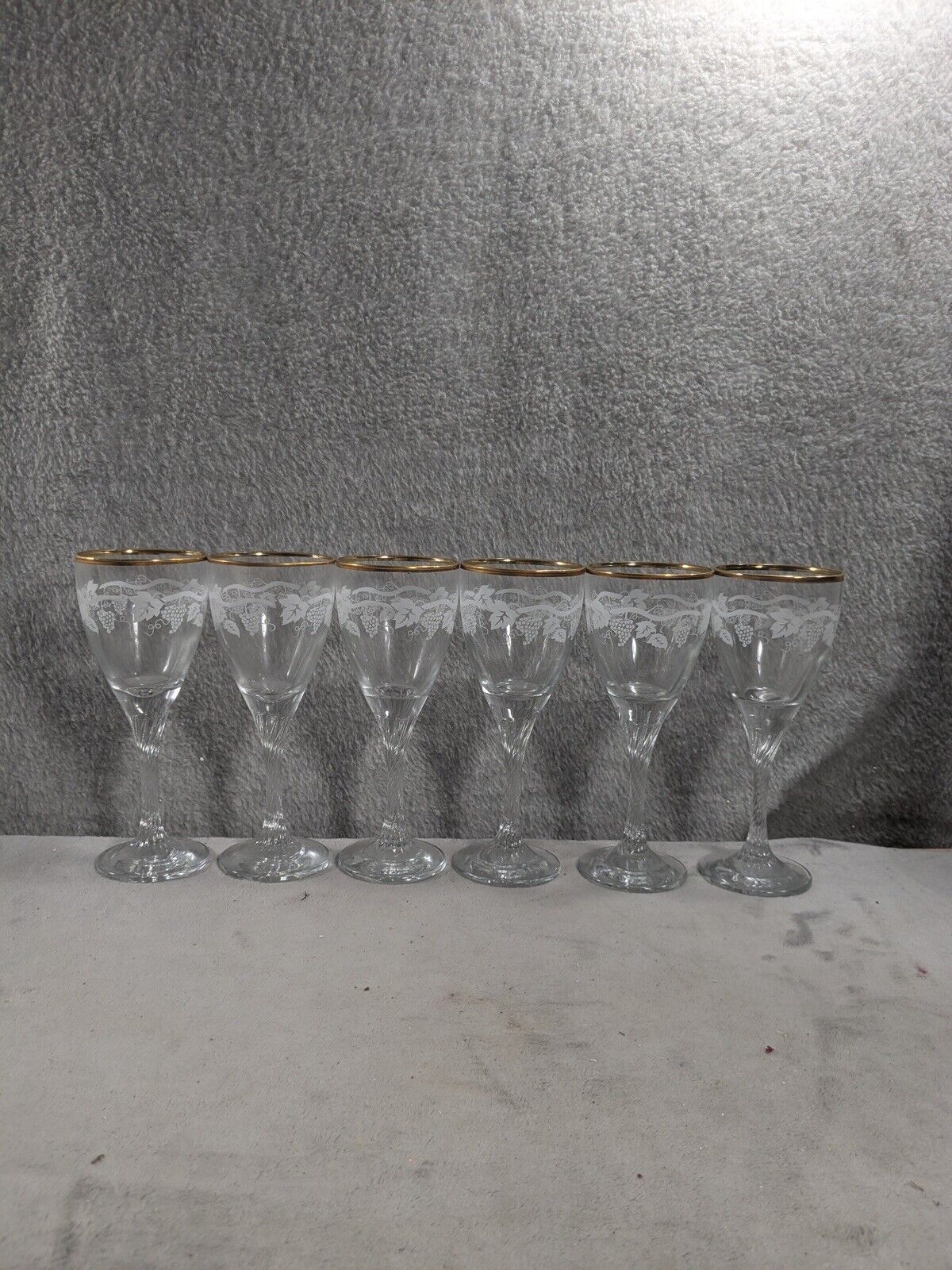 Vintage Champagne Flutes Set of 6 Hand Decorated w/24 Karat Gold & Grapes