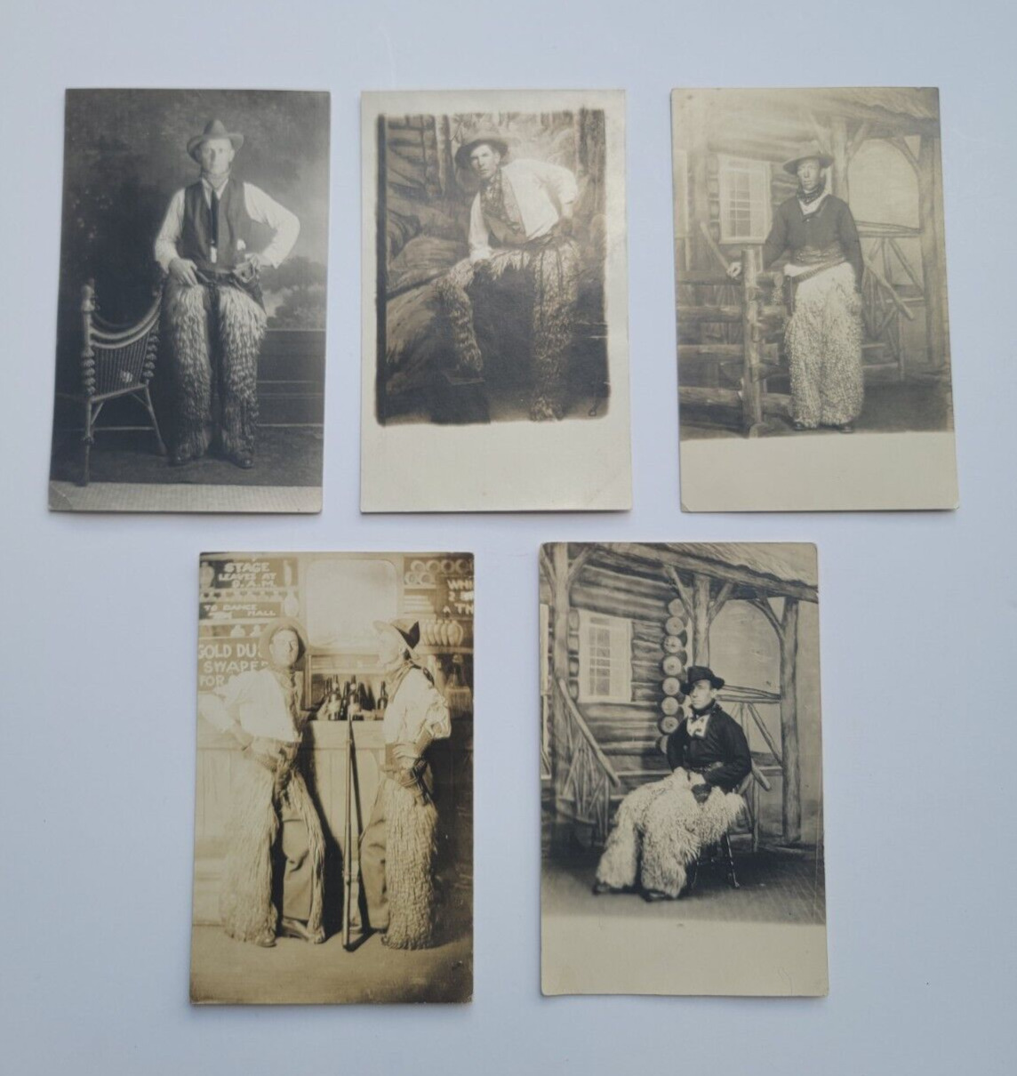 LOT of (5) Real Photo Unposted Postcards Western Men Cowboys in \