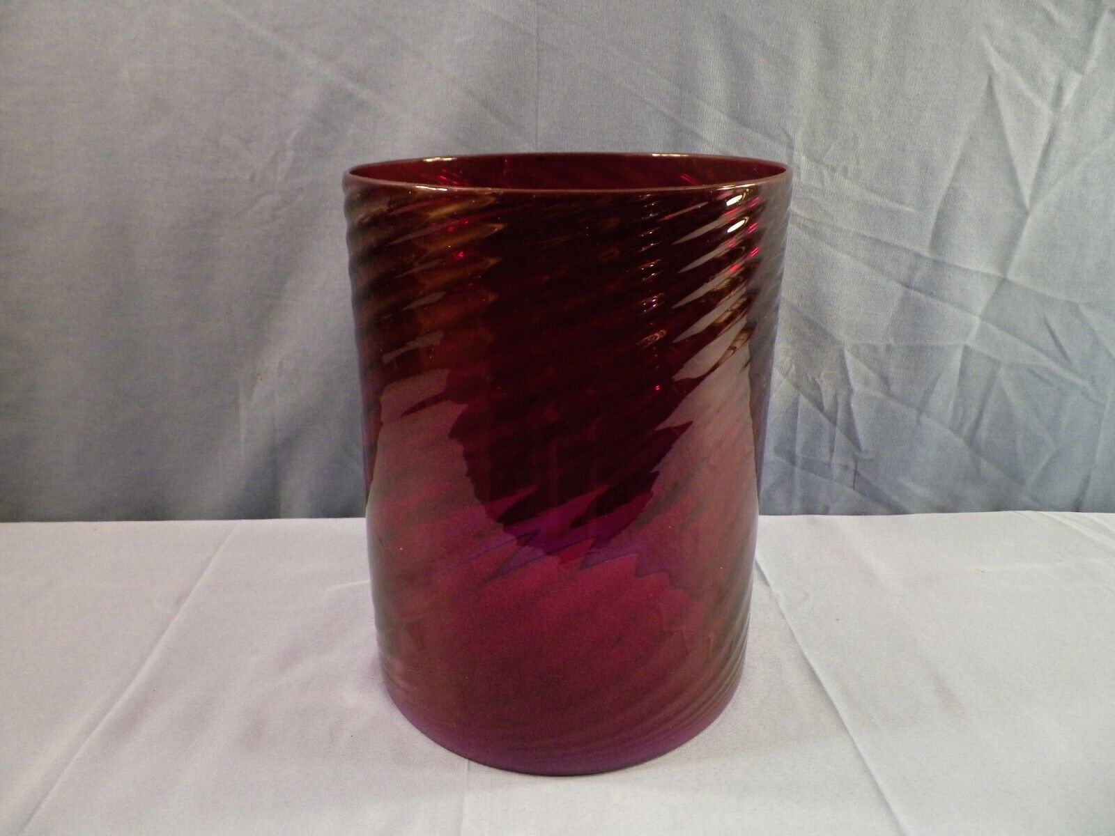 Vintage Reddish Dark Cranberry Colored Glass Cylinder Lamp Shade Spiral Desig