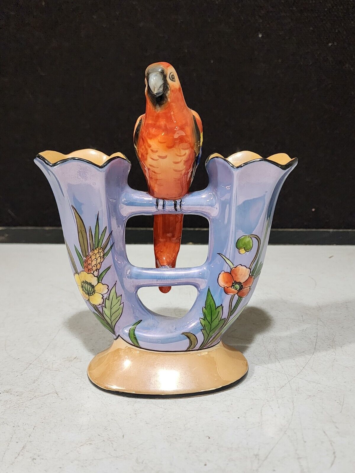 HTF Antique 1920s Noritake Luster Ware Parrot Double Vase MINT