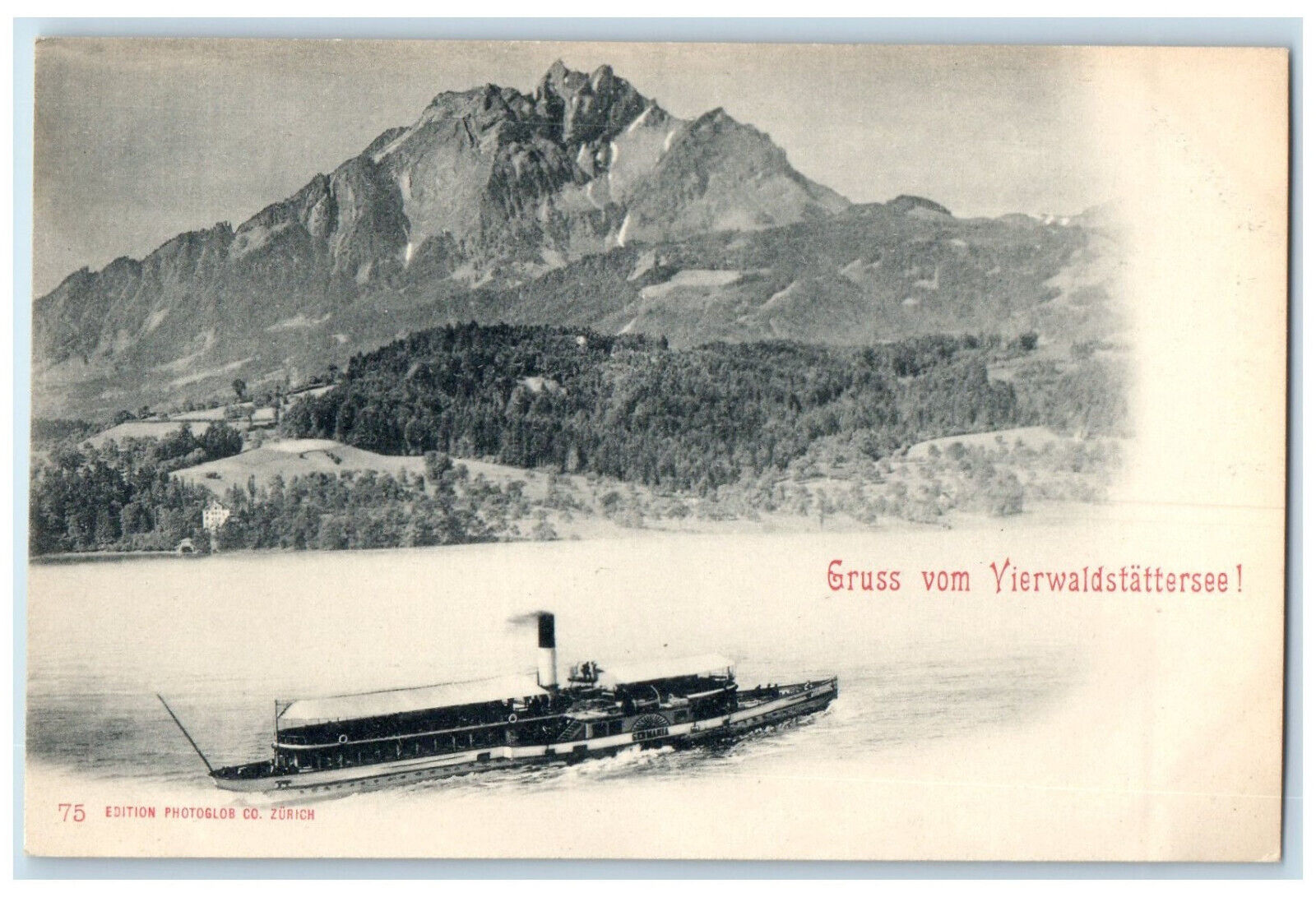 c1905 Greetings from Yierwaldstattersee Germania Steamer Switzerland Postcard