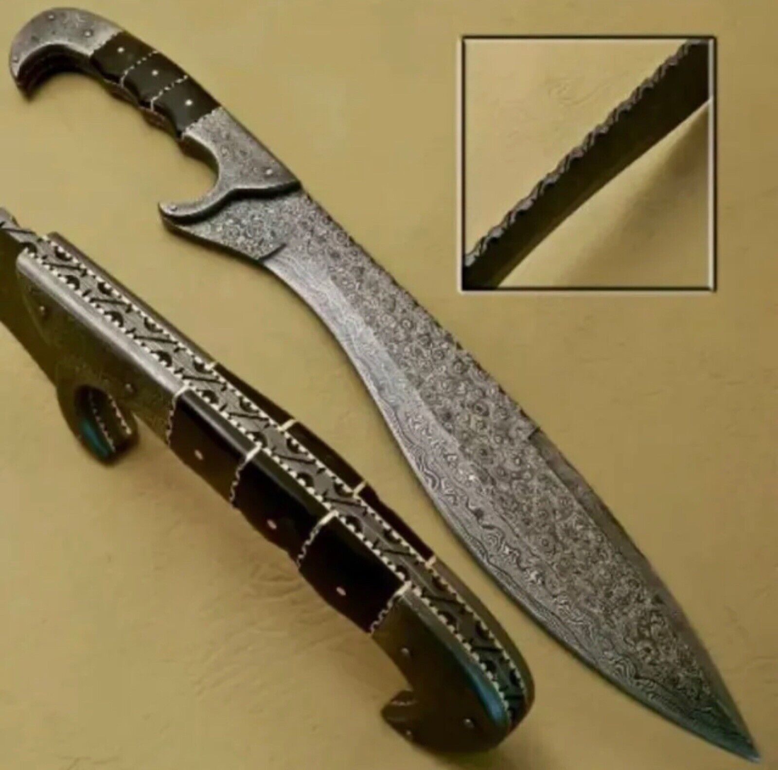 New Custom Handmade Damascus Steel Short Sword & Buffalo Horn Handle