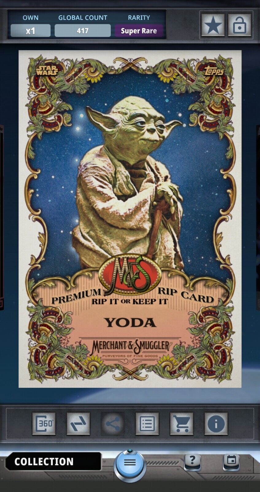 DIGITAL 2024 Topps Star Wars Merchant & Smuggler Premium Rip Card Yoda