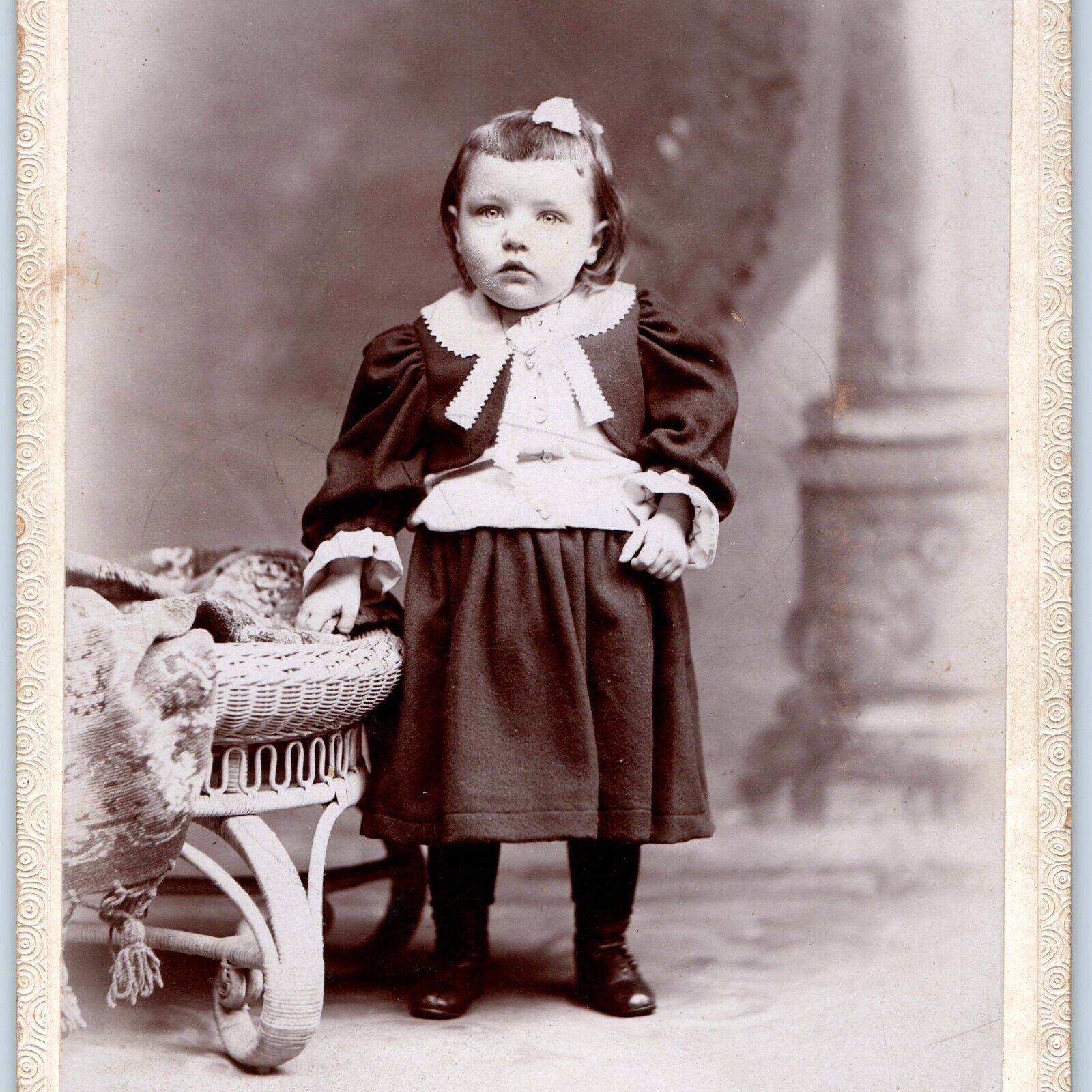 c1880s Reading, PA Cute Little Girl in Dress Cabinet Card Photo JS Fritz B13