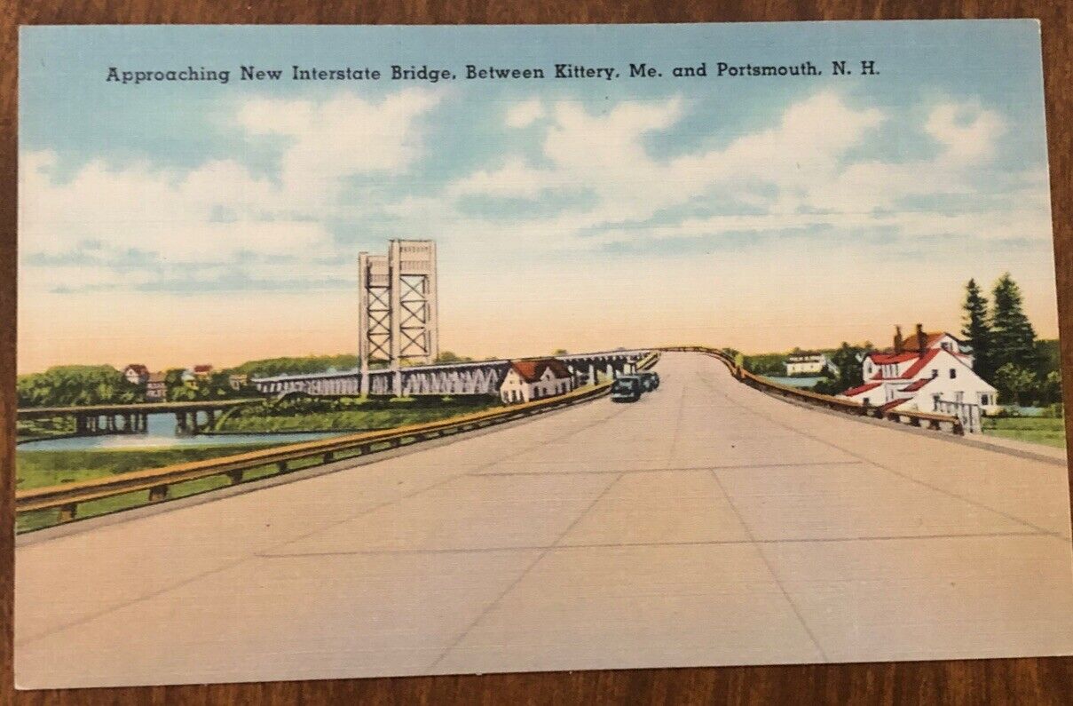 New Interstate Bridge Kittery Maine Portsmouth New Hampshire Old Cars Postcard
