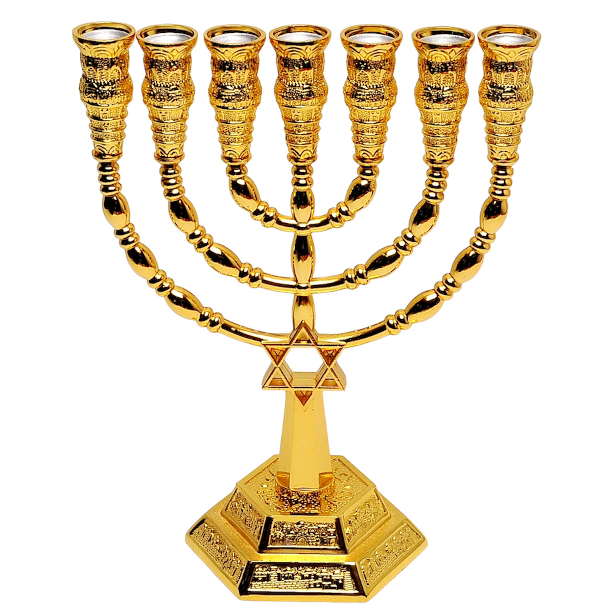 Medium Menorah With Magen David In Gold Plated From Jerusalem 8.8″ / 22.5