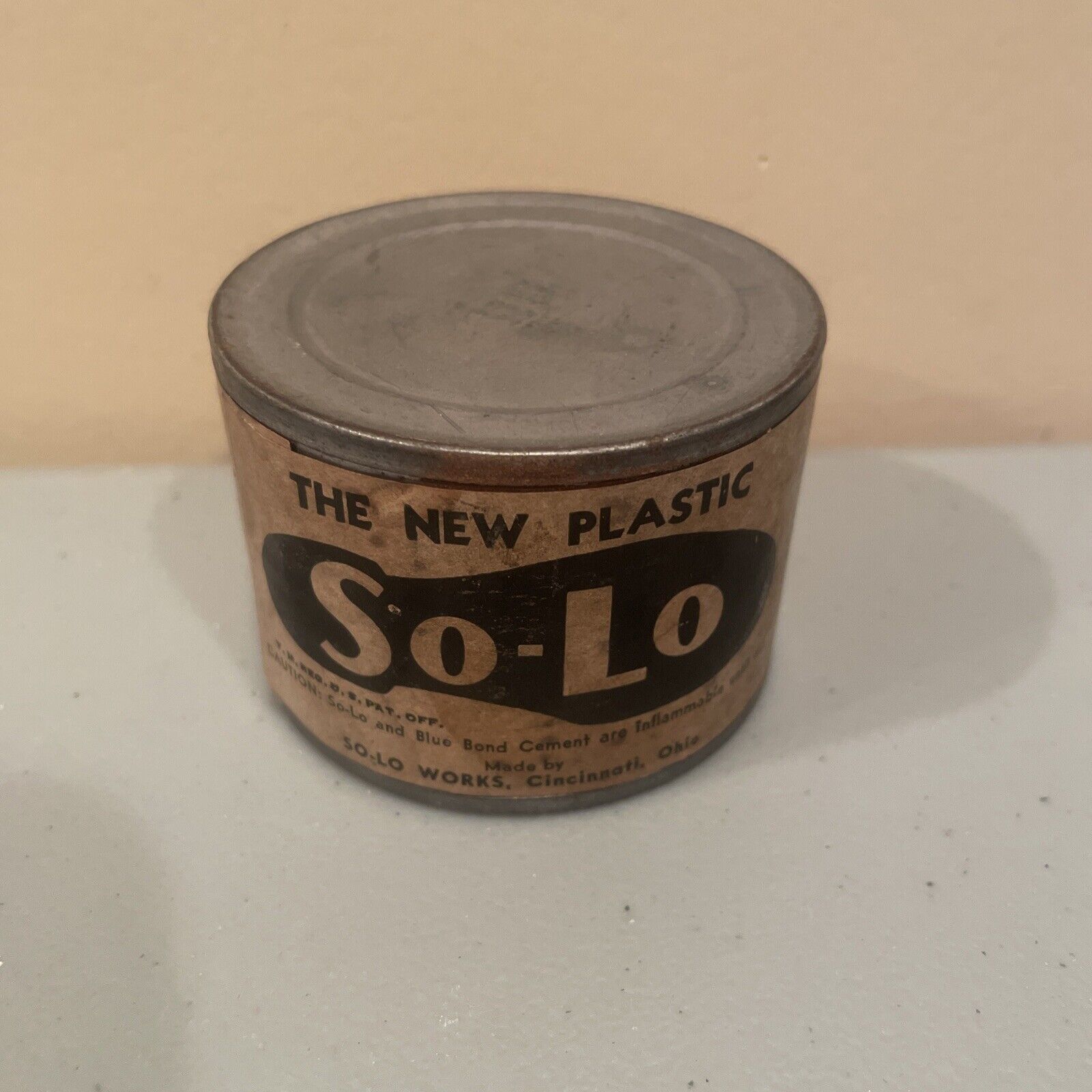 Vintage So-Lo The New Plastic Tin for Shoe Repair So-Lo Works Cincinnati, Ohio