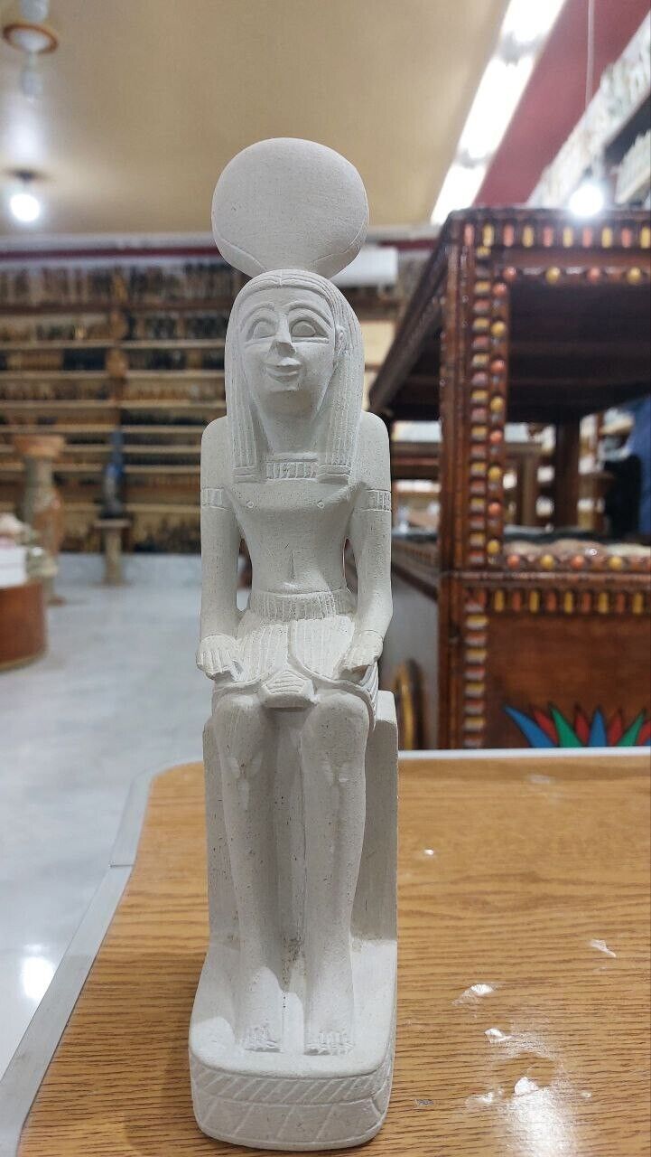 Hathor Goddess Ancient Egyptian White Statue Hieroglyphs Stone  Bazareg