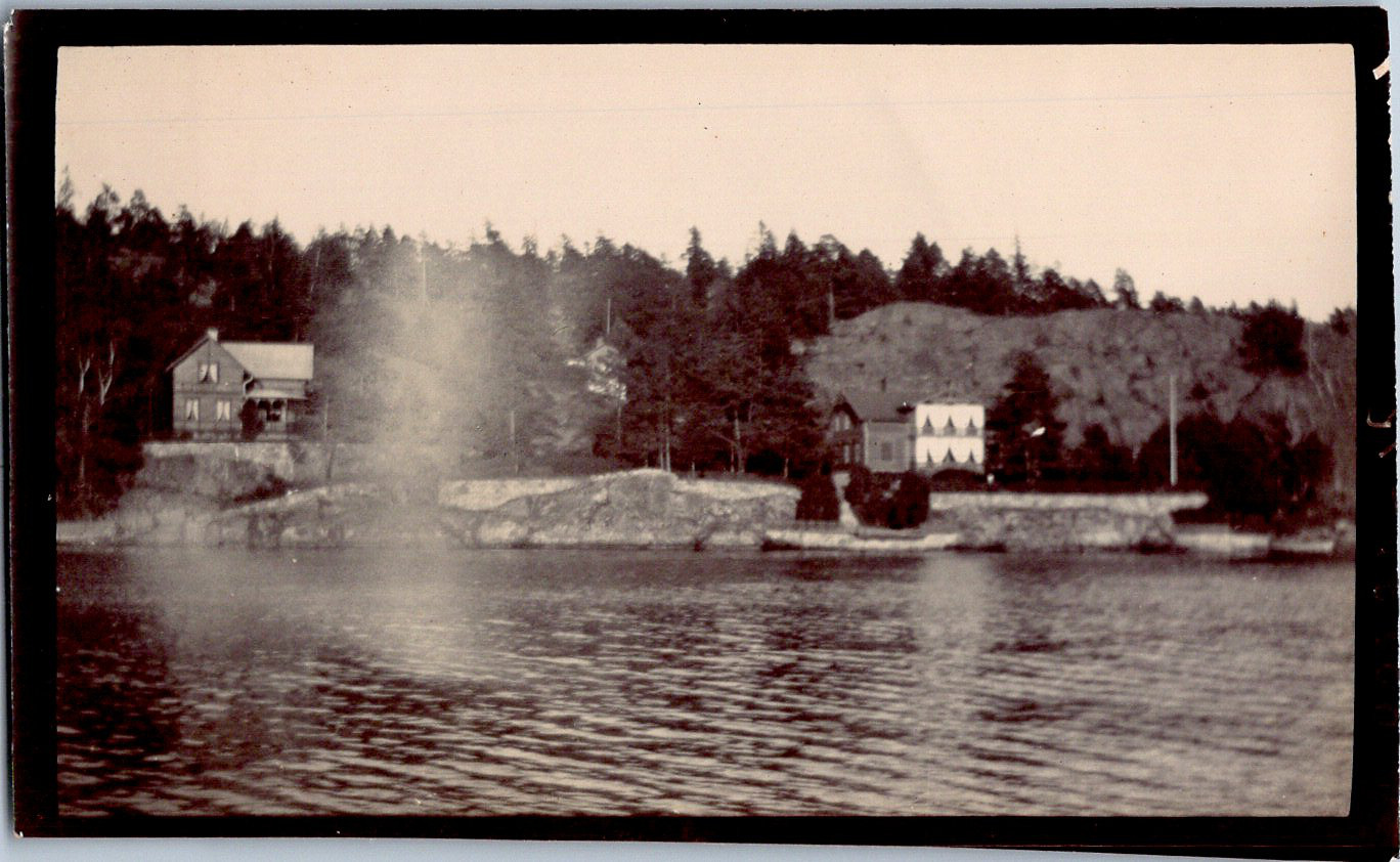 Sweden, Vintage Albumen Print Lakefront Chalets, Citrate Print 7x11 