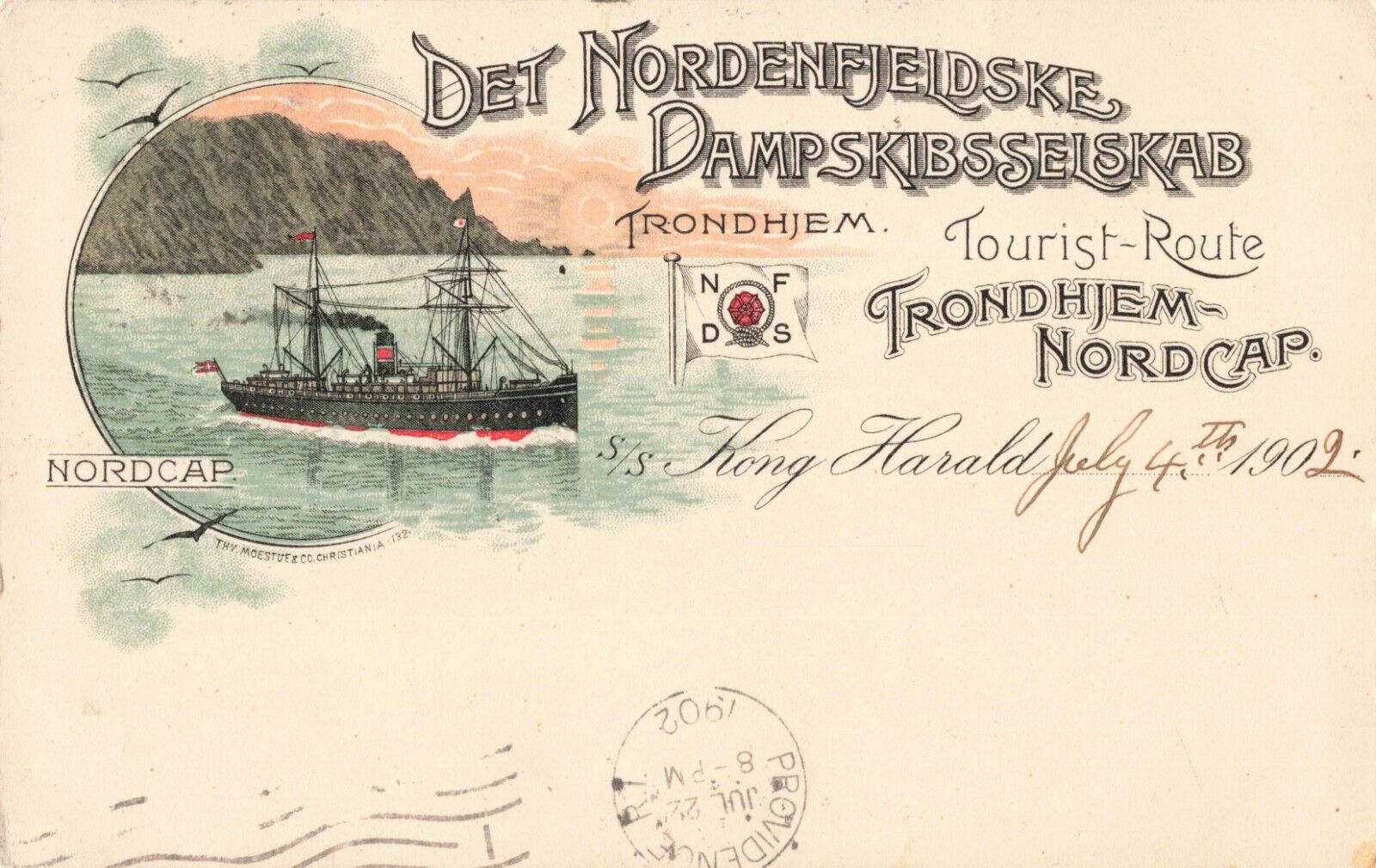 SS Kong Harald Ship North Cape Norway Trondheim Tourist Route 1902 Postcard