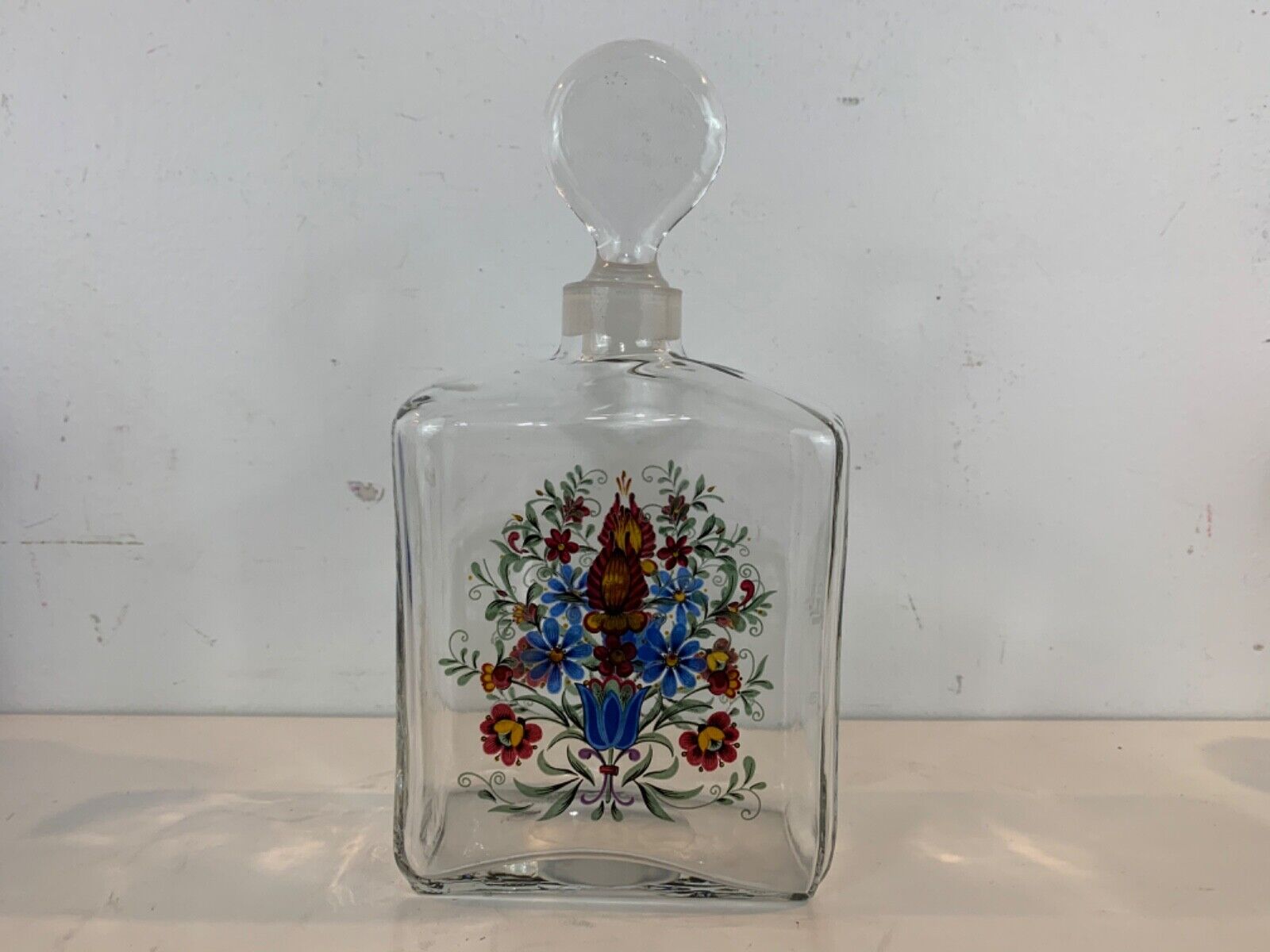 Vintage Alfred Taune Vohenstrauss German Hand Painted Floral Glass Decanter