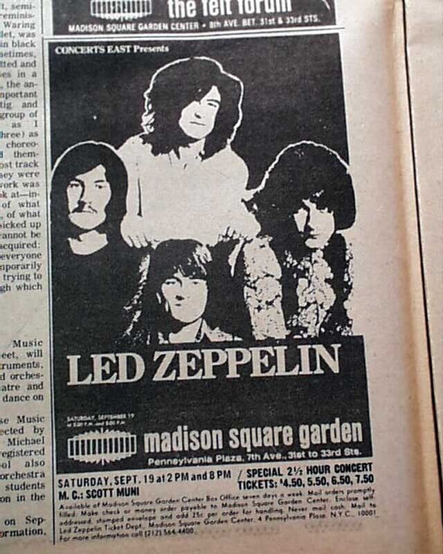 LED ZEPPELIN Rock Band Robert Plant Jimmy Page NYC Concert AD 1970 Newspaper