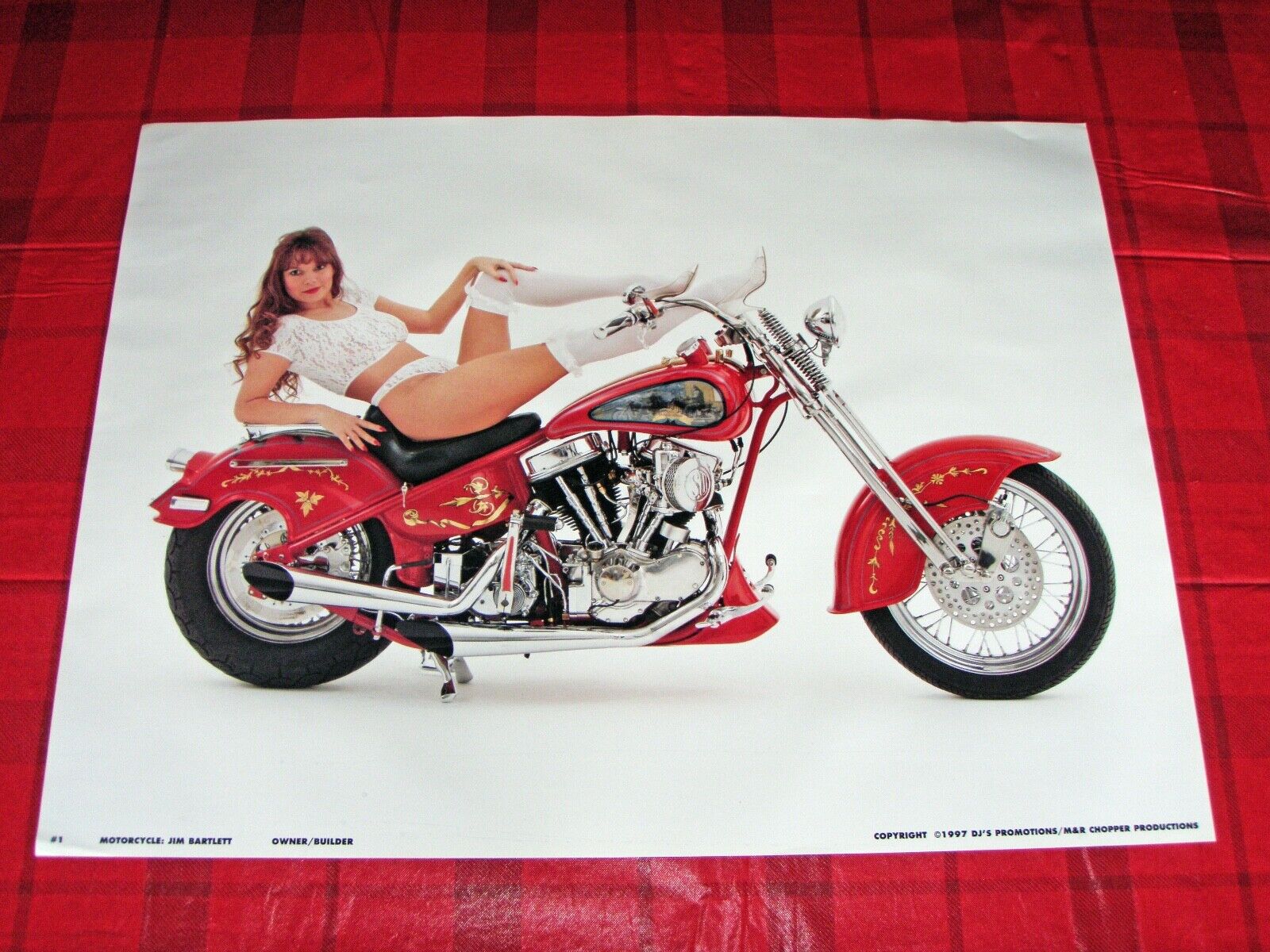 Harley Davidson Sexy Photo Vintage 1997 Chopper Cheesecake Pinup Girl Poster