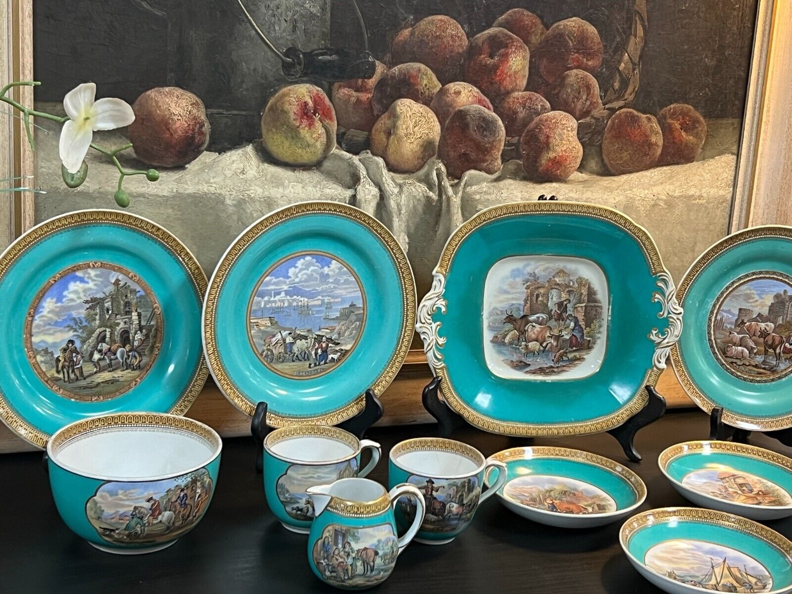 1850-60s F & R Pratt Crimean War Commemorative Scenic Plates, Cups and Saucers, 