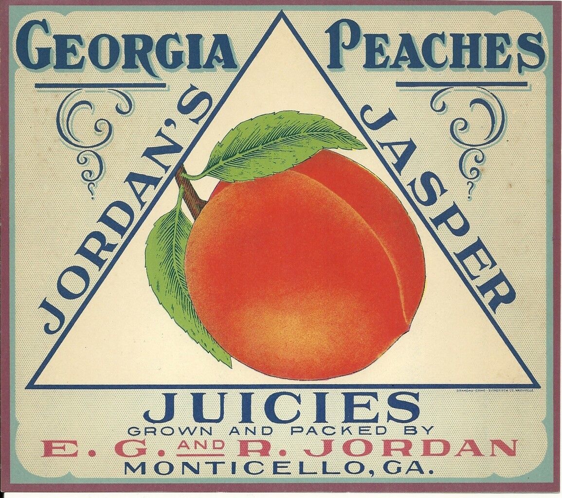 Vintage Jordan's Jasper Juicies Georgia Peaches Crate Label Monticello, Ga