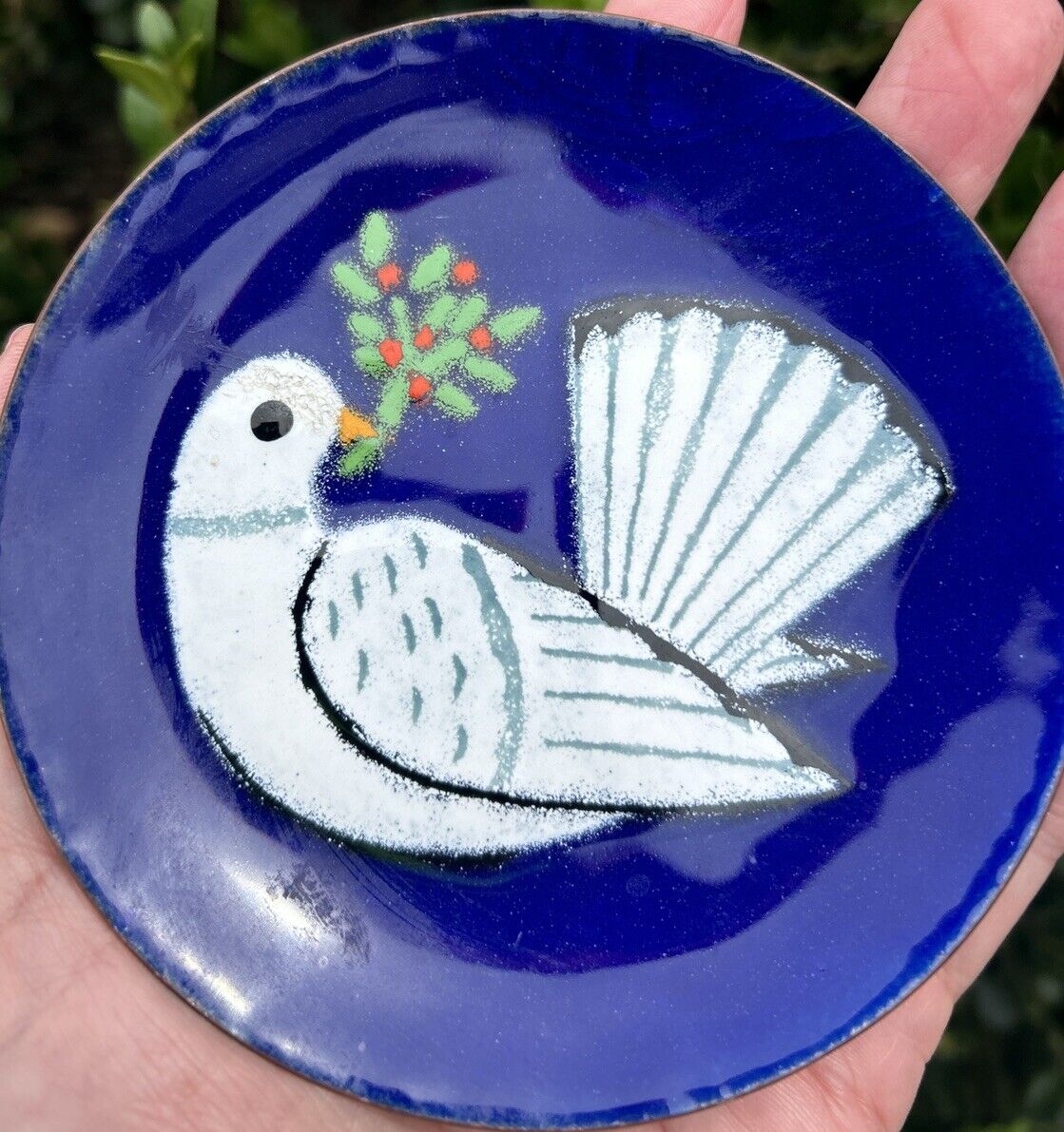 Vintage MCM Annemarie Davidson Enamel Copper Plate California Peace Dove
