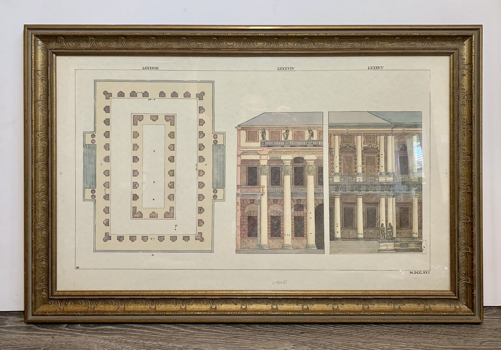 Vintage Roman Architecture Lithograph Framed Wall Photo Drawing Picture