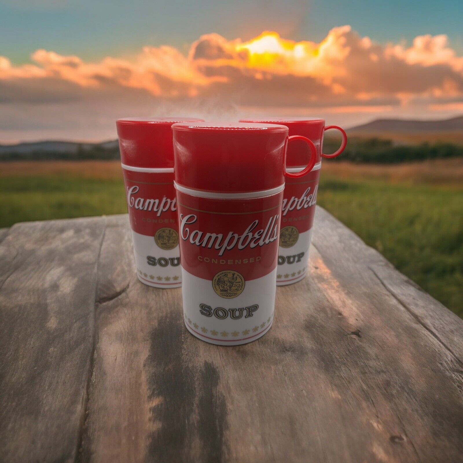 1998 Campbell\'s Soup Thermos plastic red & white with Travel Insulated Soup Bowl