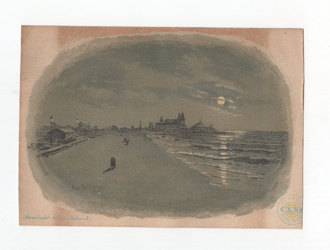 1890 Moonlight Coney Island Fred S. Cozzens Clark\'s O.N.T. Trade Card  5x7\