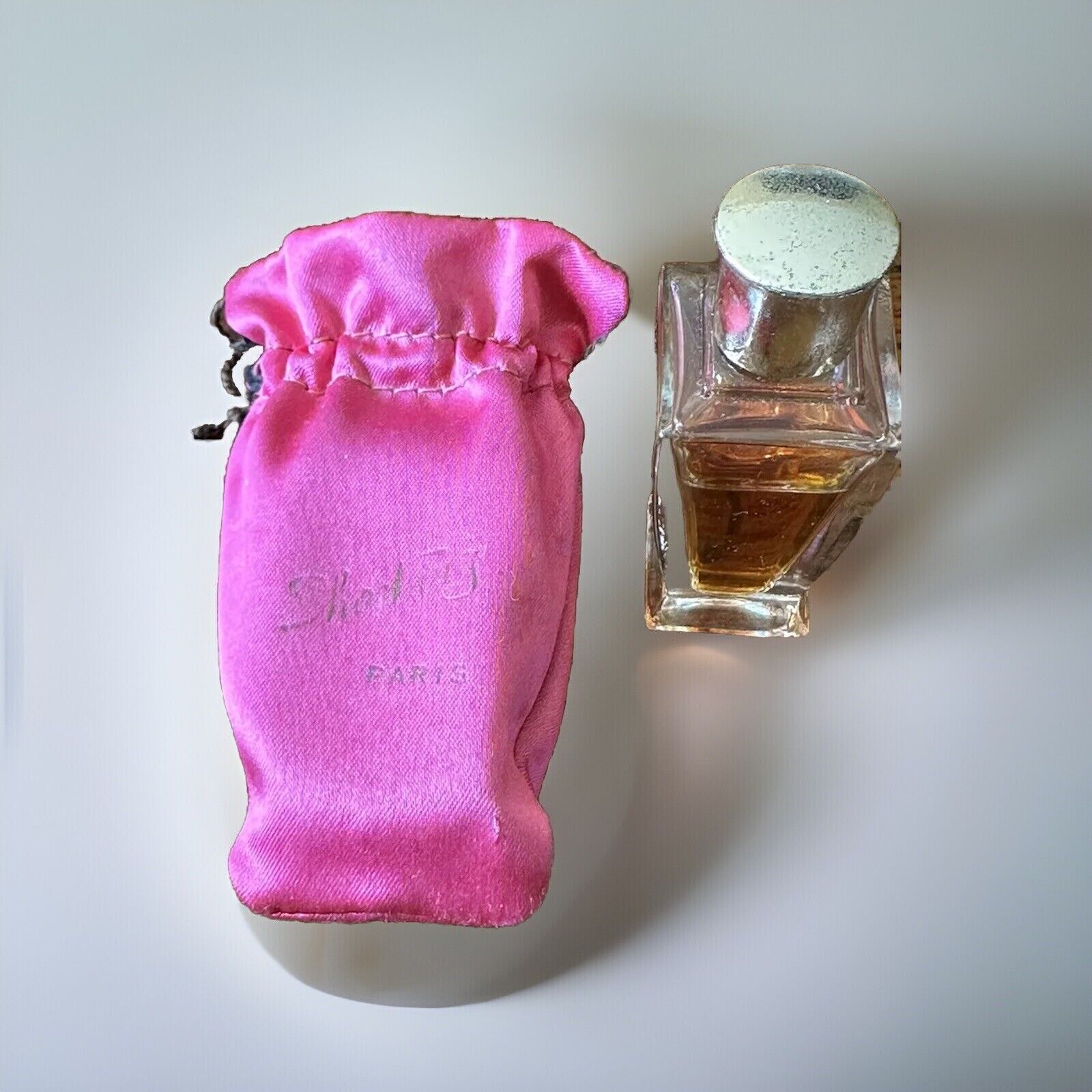 S Schiaparelli 10 mL shocking perfume with pink Satchel rare 1970